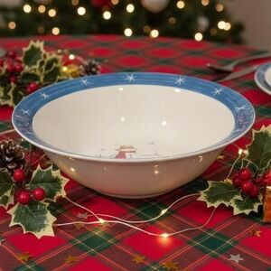 Holiday Home Christmas Snowman Serving Bowl, Vintage‎ Ceramic Winter Tableware